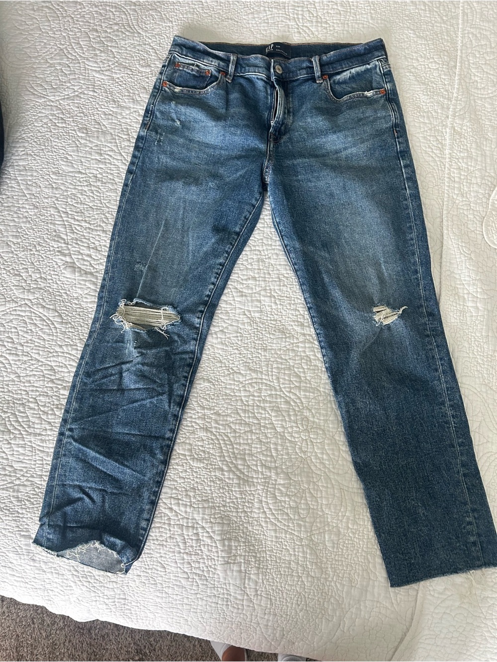 GAP Distressed Blue Straight-Leg Jeans